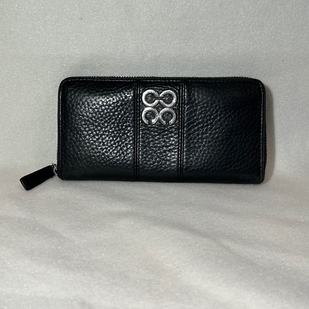 Coach Full Zip Wallet Black Pebbled Leather